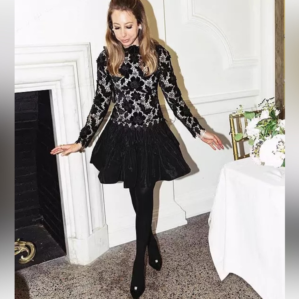 ANTONIO MELANI Black Lace Mini Dress with Tiered Skirt